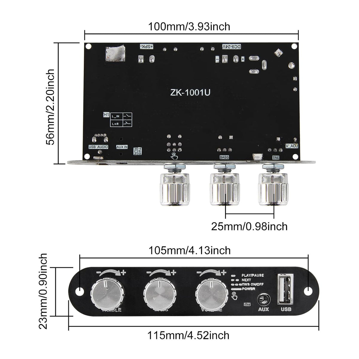 AITRIP 2Pcs ZK-1001U 100W 9-24V Mono Amplifier Board with TWS,Mini Audio Amps with Boost with Power Output, Treble