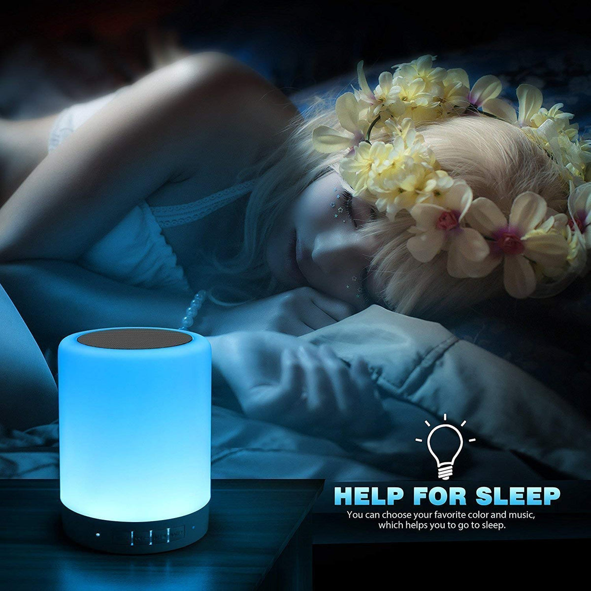 Elecstars Touch Bedside Lamp - with Bluetooth Speaker, Dimmable Color Night Light, Outdoor Table Lamp with Smart Touch Control, Best Gift for Men Women Teens Kids Children Sleeping Aid
