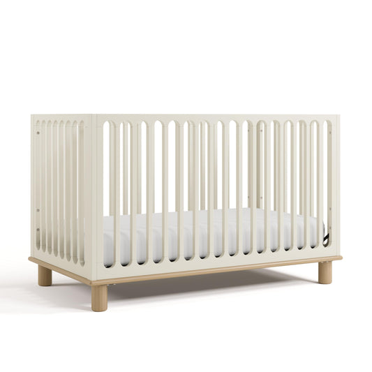 Storkcraft Sicily 3-in-1 Convertible Crib with Toddler Rail Included – GREENGUARD Gold Certified, 100% Solid Wood, Converts to Toddler Bed, Fits Standard Baby Crib Mattress (Frosted Oat and Driftwood)