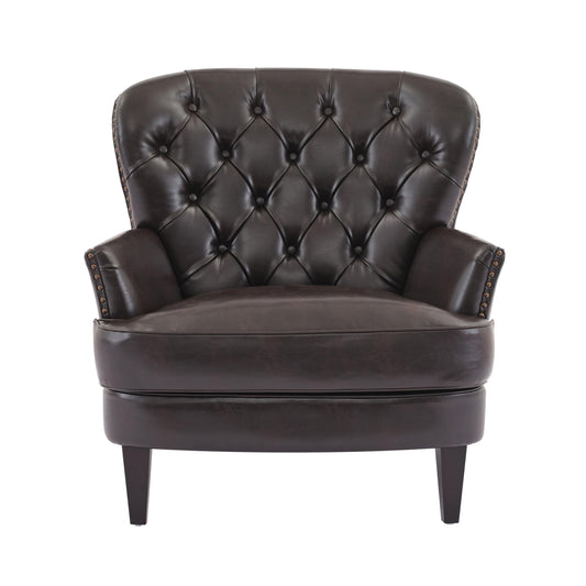 Christopher Knight Home Tafton Tufted Leather Club Chair, Brown 35D x 33.5W x 34.5H in
