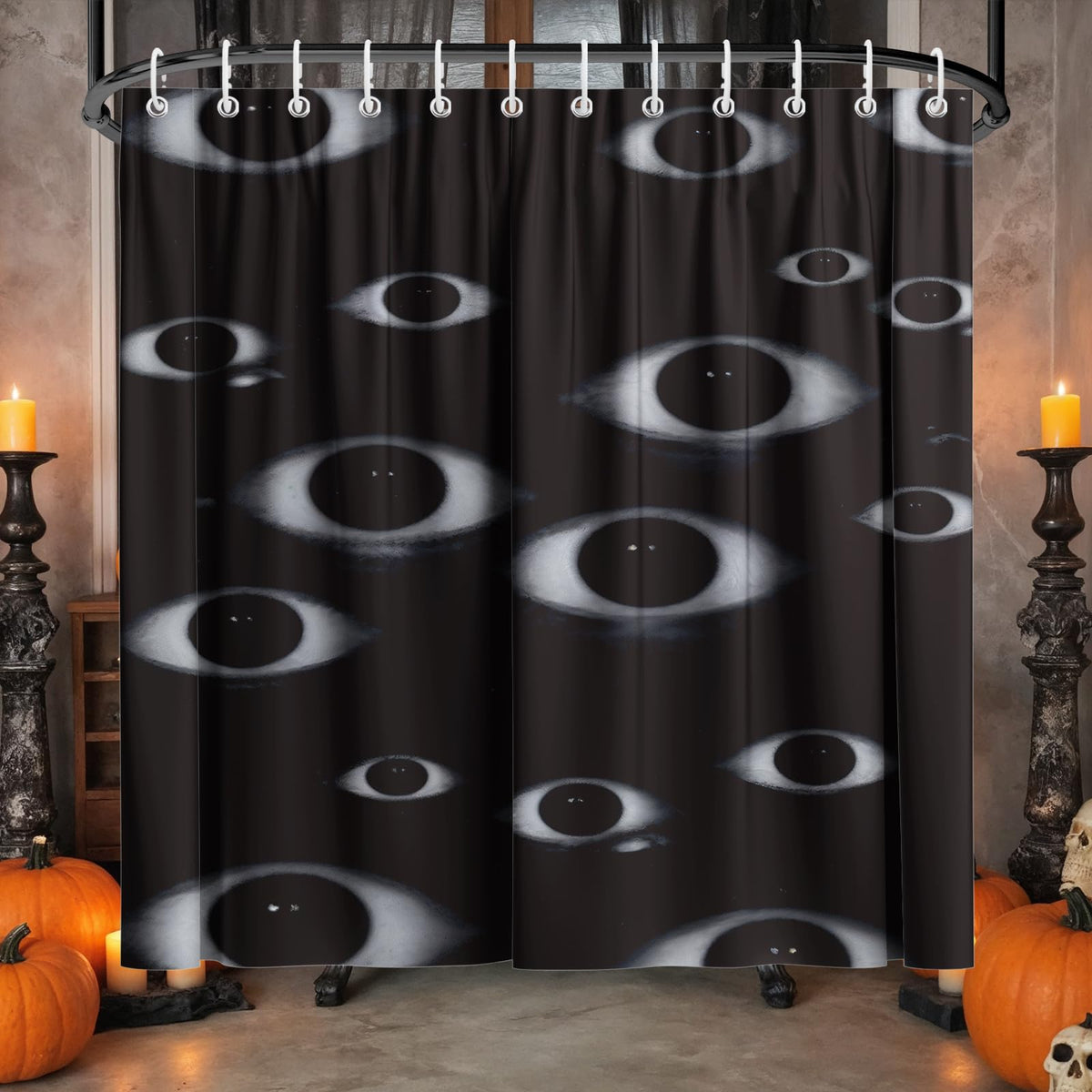 Koveni Horror Creepy Eyes Shower Curtain 72x72 Inch with Hooks, Gothic Halloween Bathroom Decor, Scary Dark Waterproof Polyester Fabric for Spooky Home