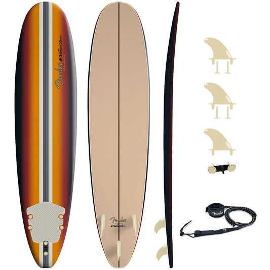 Fender x Wavestorm Collaboration 8ft Surfboard | Graphic top Deck with high Density Slick Bottom | for Kids and Adults | Foam Construction with Accessories | Leg Leash and Fin Set Included