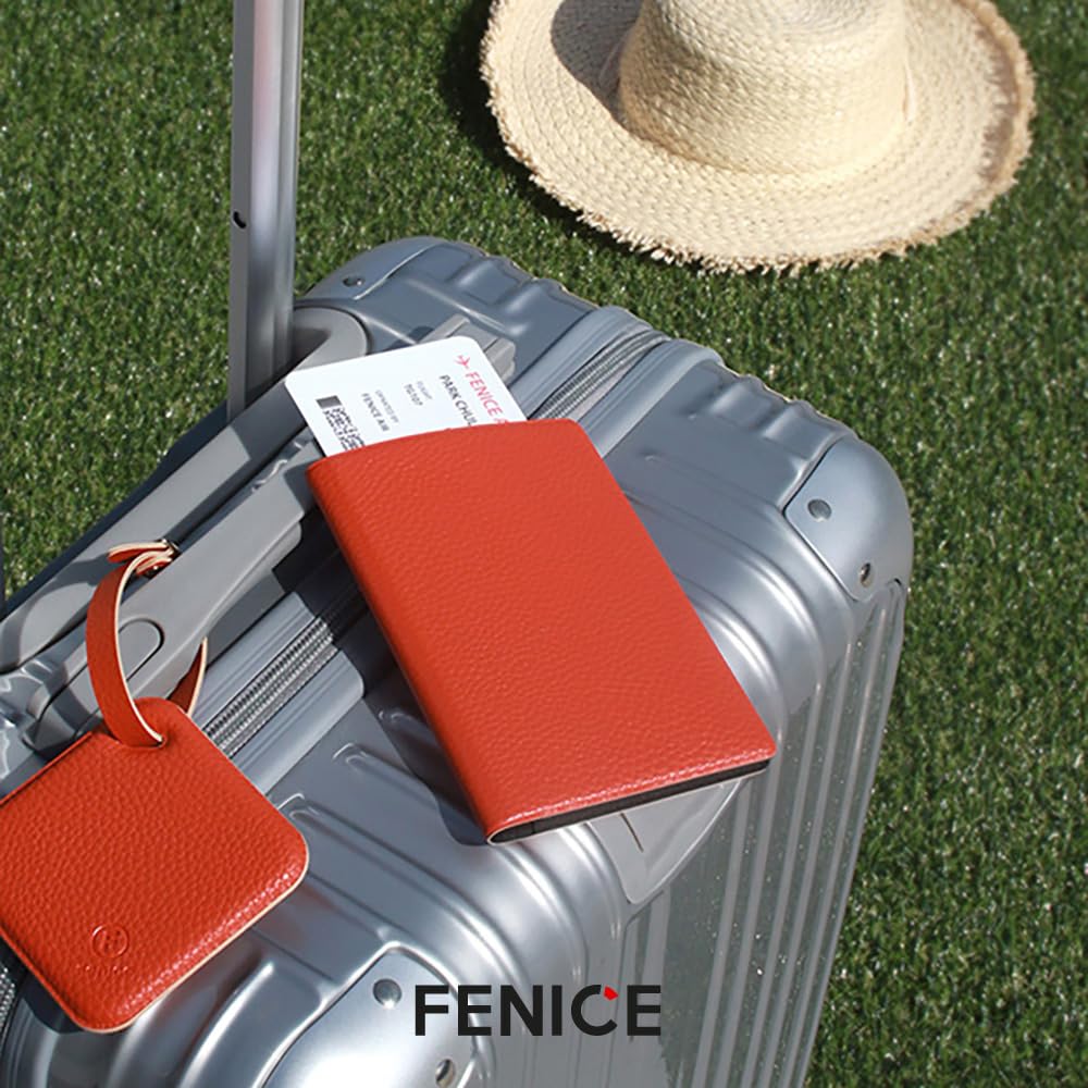 Fenice Classic Passport Cover Holder Wallet Case for Travel Essential RFID Blocking Vegan Leather Waterproof (RED)