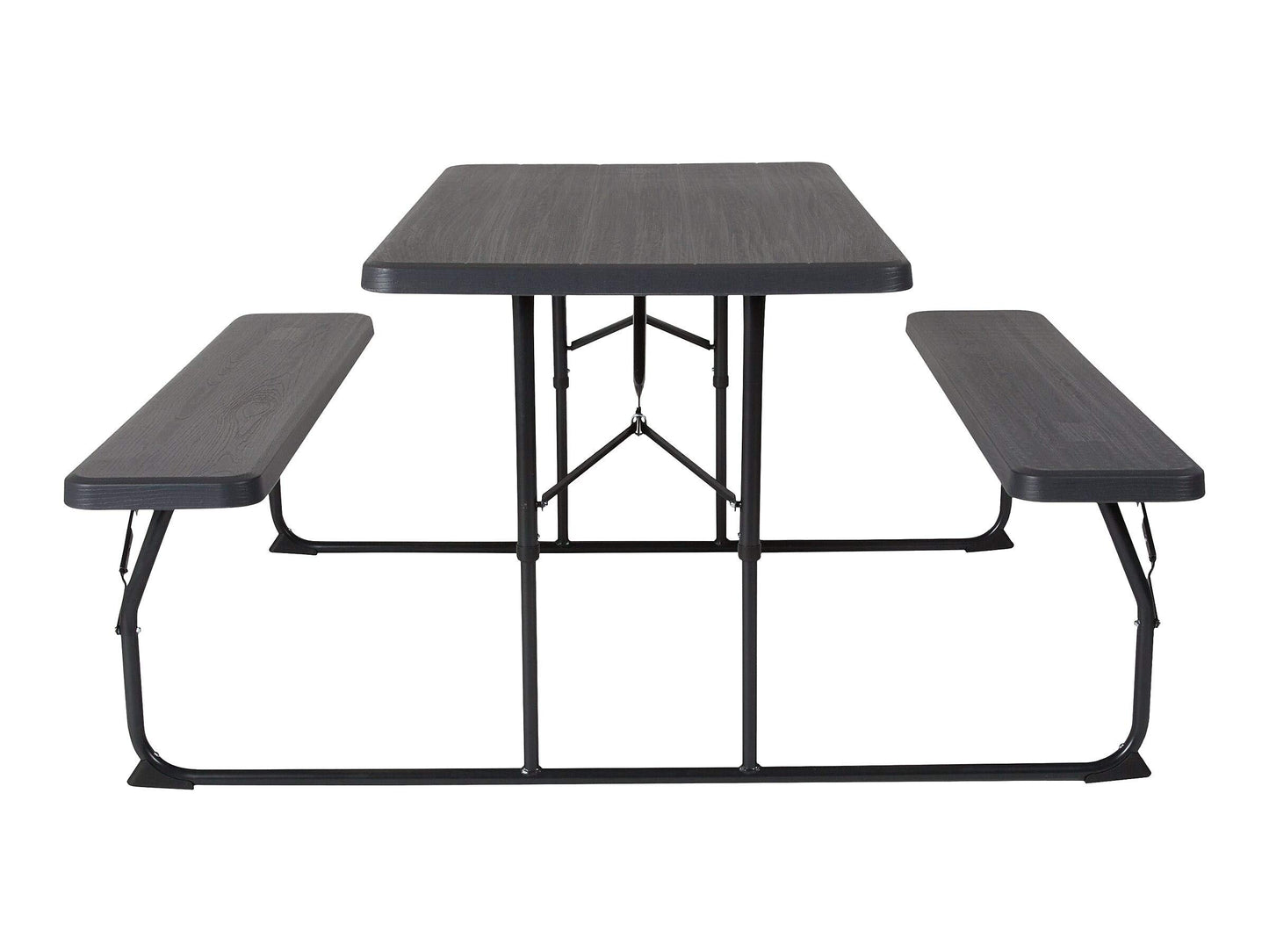 Flash Furniture Insta-Fold Picnic Table - Charcoal Wood Grain Folding Picnic Table Bench Set for Adults - 4.5 Foot Folding Table