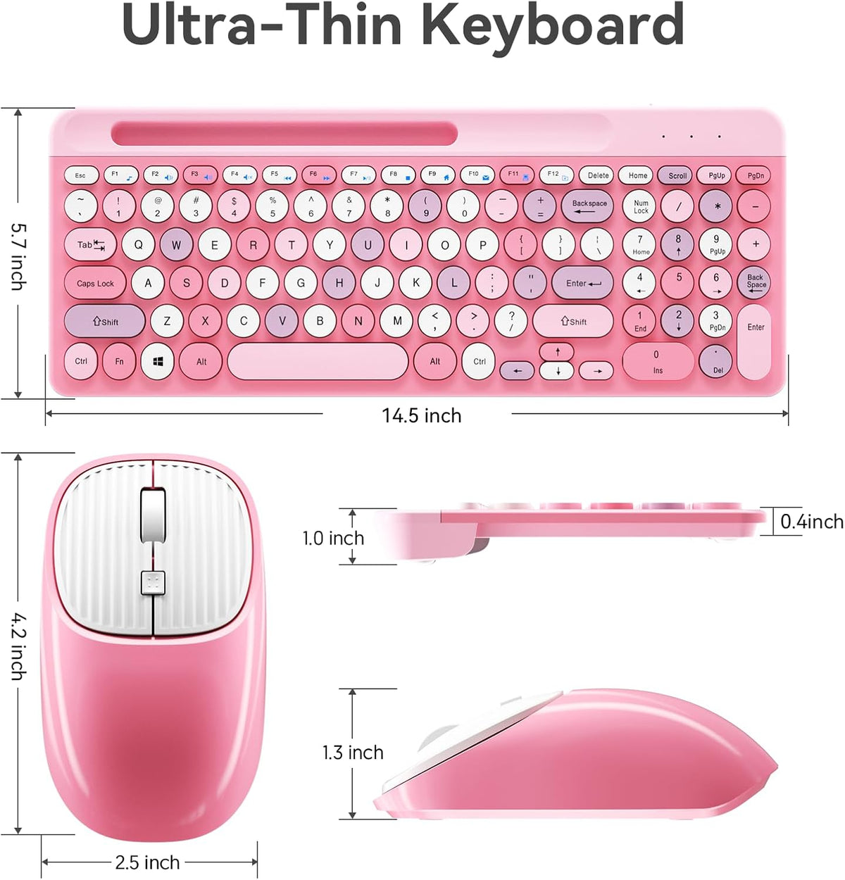XISOGUU 2.4GHz Retro Wireless Keyboard with Round Keycaps, Full-Size USB Cute Wireless Keyboard Mouse for Computer