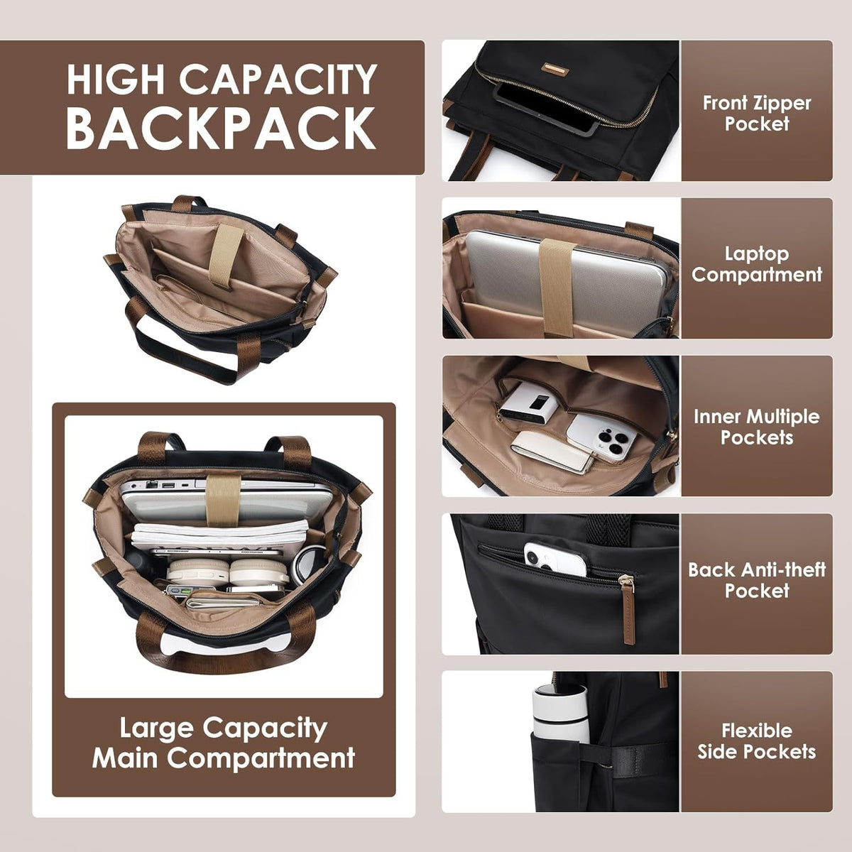 Backpack Daypack GOLF SUPAGS Convertible Laptop for Women Casual Notebook Tote Bag for Work College Travel Leisure