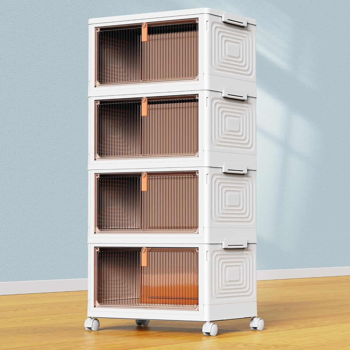 YFXCVSL 4-Tier Plastic Storage Bins - Stackable Containers with Wheels, 23QT, Ideal for Home & Office