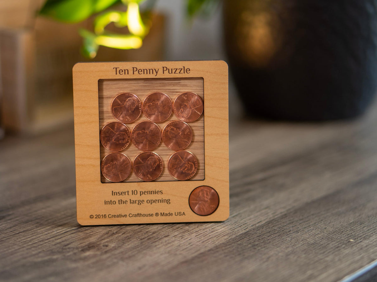 10 Penny Puzzle - Coffee Table Puzzle - Executive Toy - Wood Brain Teaser