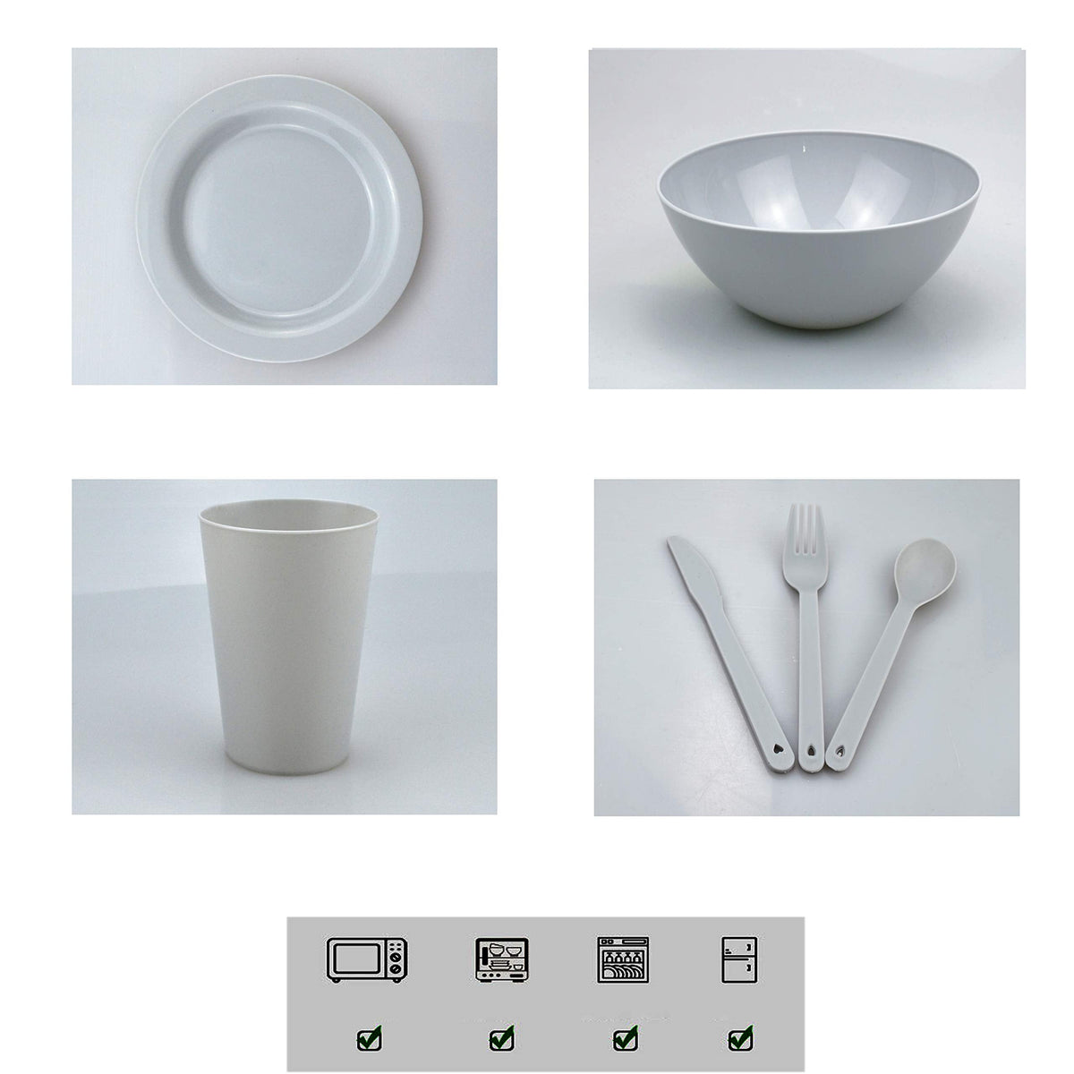 Plastic Plates and Bowls Sets,College Dorm Room Essentials Dishes Set Camping Plates,Dinnerware Accessories Mess Kit-Microwaveoven Safe BPA-Free with Mesh Bag-24PCS