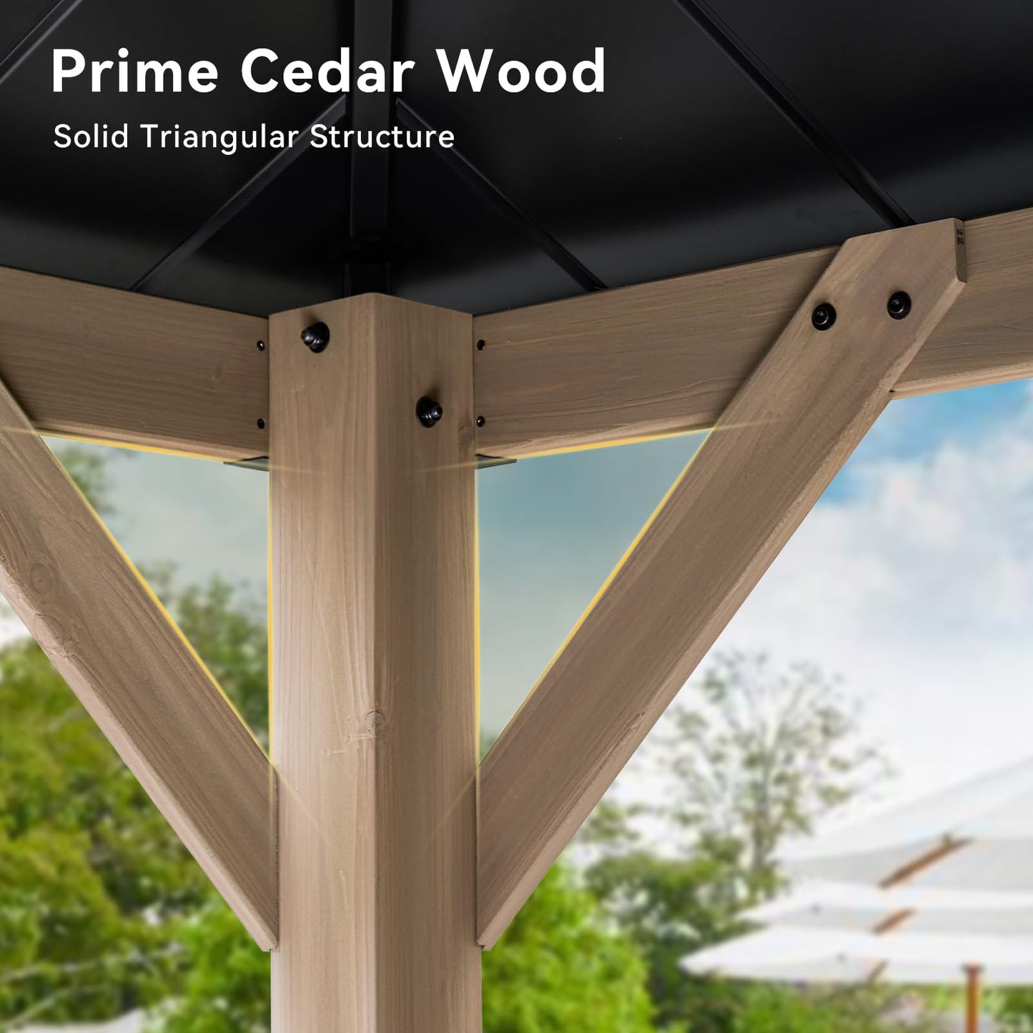 Aoxun 12' x 20' Outdoor Wood Gazebo, Hardtop Gazebo Permanent Wooden Pavilion with Galvanized Steel Double Roof, for Patio, Garden, Yard, Cedar Wood, Grey