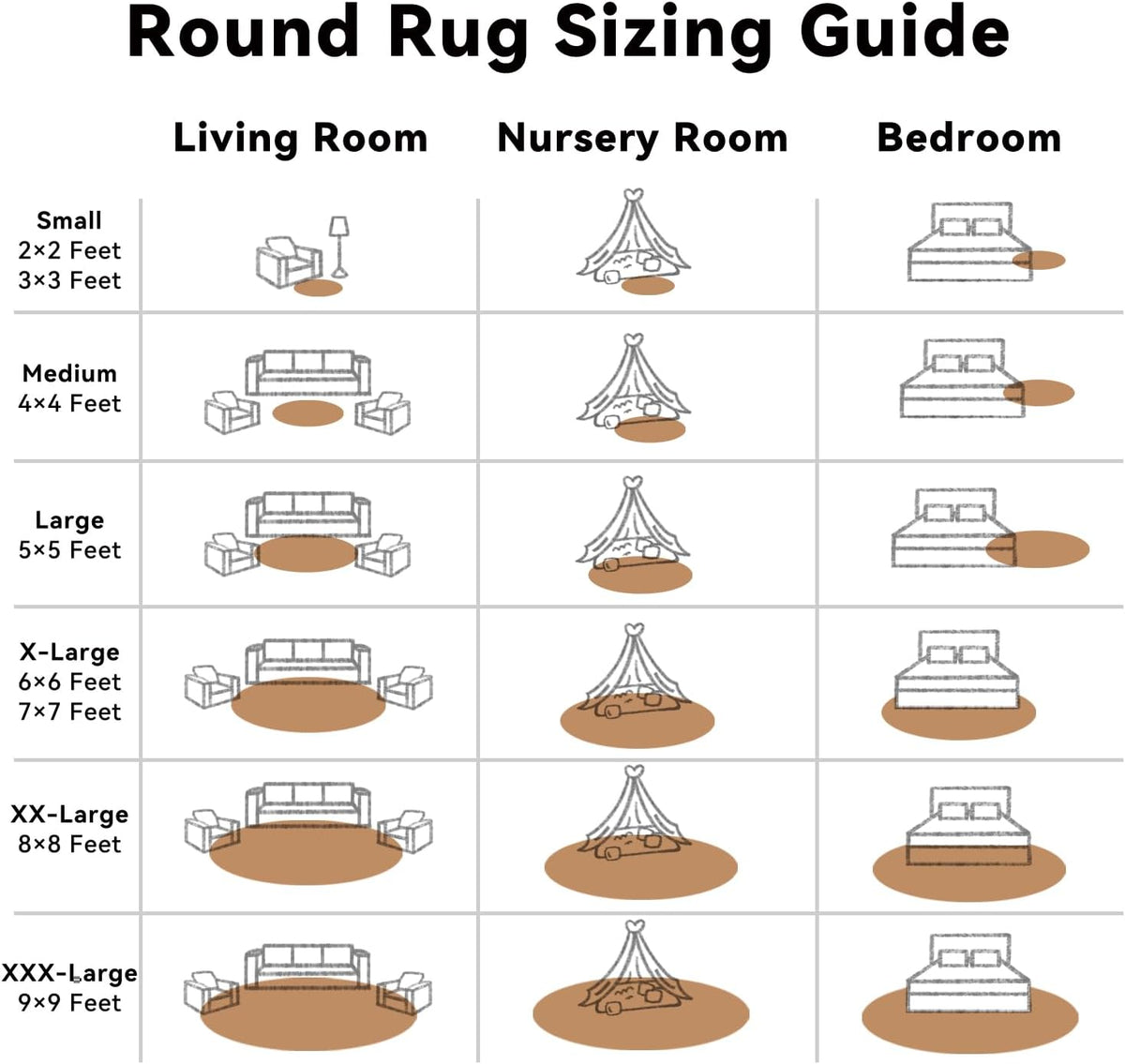 OLANLY Round Khaki Area Rug - Soft, Fluffy, Machine Washable 7 ft Circle Carpet for Bedroom & Living Room