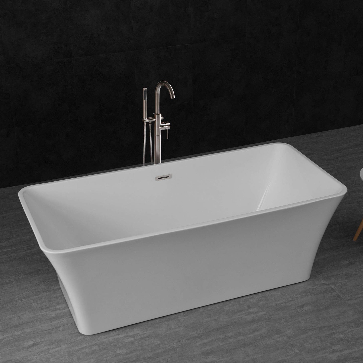 WOODBRIDGE 67" Acrylic Freestanding Bathtub Contemporary Soaking Tub, White Acrylic (Brushed Nickel Drain/Overflow),B0004 -B/N-Drain &O