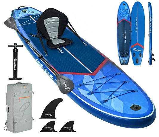 PRAISUN 12’ x 35” Inflatable Paddle Board, 450lbs Extra Wide Stand Up Paddleboard for Youth/Adults of All Skill Levels, Stable SUP with Seat & Full Kit, for Fishing, Yoga, Lake & Ocean, Blue