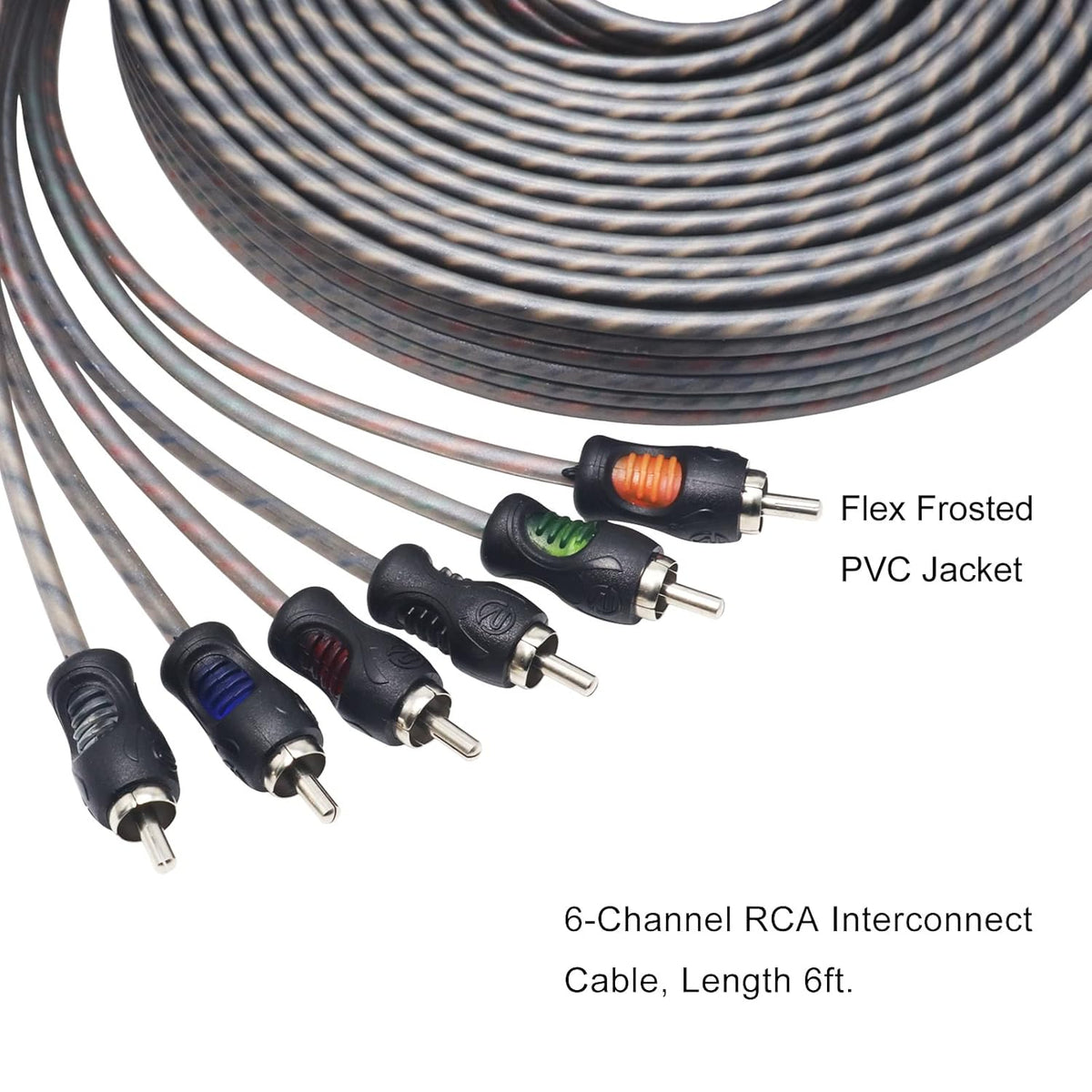 RCI66 99.99% 6ft 6-Channel RECOIL Oxygen Free Copper RCA Audio Cable, Twisted Pair with Noise Reduction