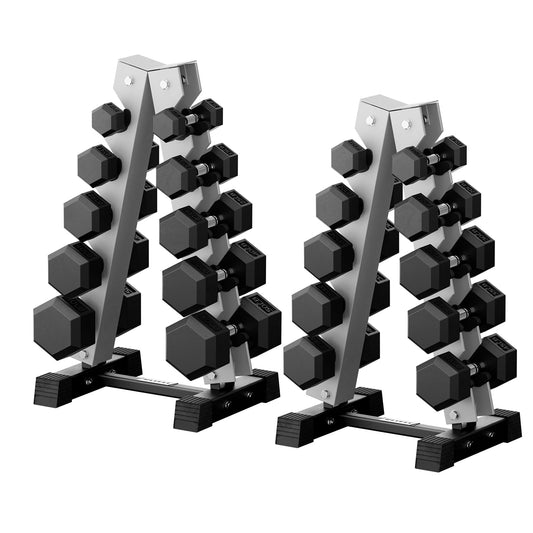RitFit 550LB Rubber Hex Dumbbell Sets with Weights Rack, Multiple Color Choices Available, Great Gym Equipment for Home, Strength Training, Workouts，Grey
