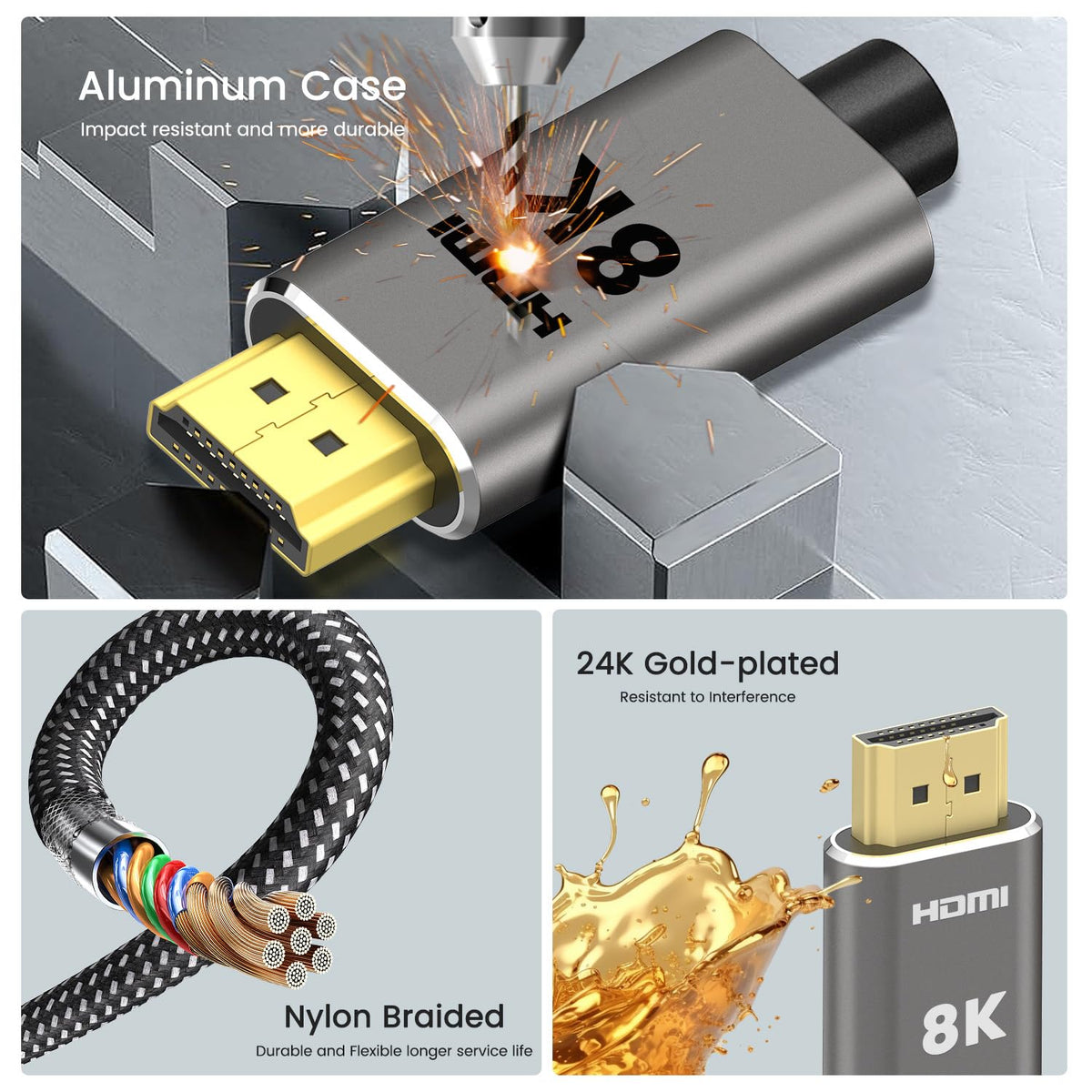TagBreet 8K 6 8K@60Hz, 4K@240Hz, 2K@240HZ 1.4 2.1 DisplayPort to HDMI Cable ft, Nylon Braided, Unidirectional