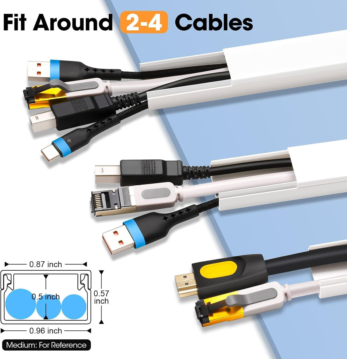 YesBes 315in 20X L15.7in W0.96in H0.57in, Cord Hider Kit, Paintable Cable Raceway, Cord Covers for Wires on Wall, Cord