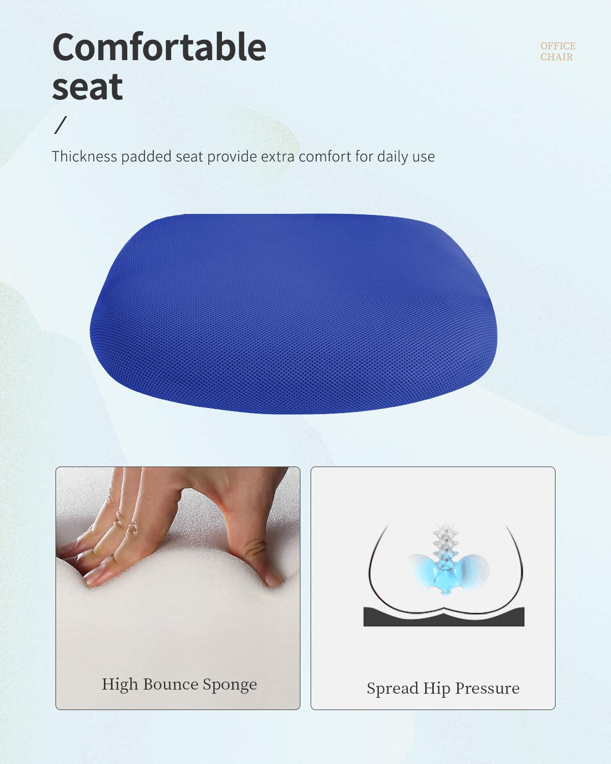 Home Office Chair Mid Back PC Swivel Lumbar Support Adjustable Desk Task Computer Ergonomic Comfortable Mesh Chair with Armrest (Blue)