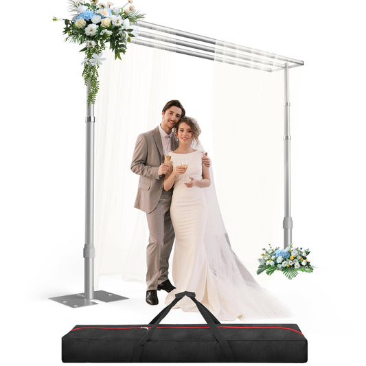 GLOSHOOTING Heavy Duty Backdrop Stand 8.9x10ft, Three Crossbar Pipe and Drape Backdrop Stand Kit, Adjustable Metal Frame, Background Stand Backdrop for Wedding Photography Birthday Party Decorations