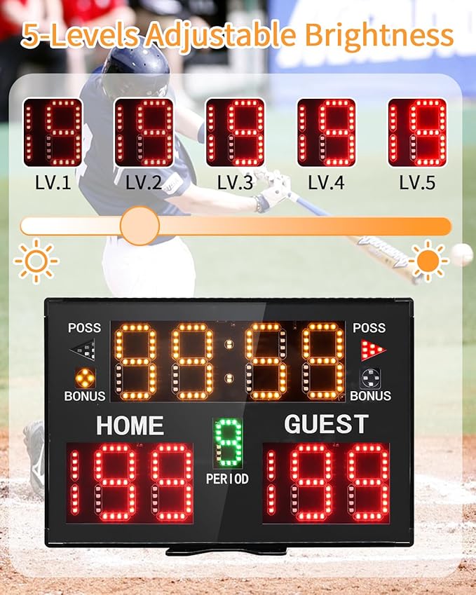 Basketball Digital Scoreboard with Remote,Battery Powered Portable Tabletop Electronic Scoreboard with 75dB Buzzer,Countdown Timer & Score for Games