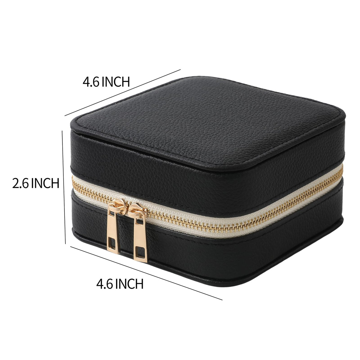 NGVRC Genuine Leather Travel Jewelry Organizer Case with Mirror for Women, Small Mini Portable Jewelry Box for Ring Earrings Necklace Bracelet Luxury Gift for Women（Black）