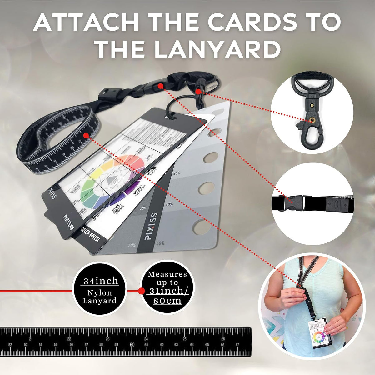 31") Artist Viewfinder and Color Checker Passport with Lanyard (Measures up to Pocket Color Wheel, Gray Scale Value