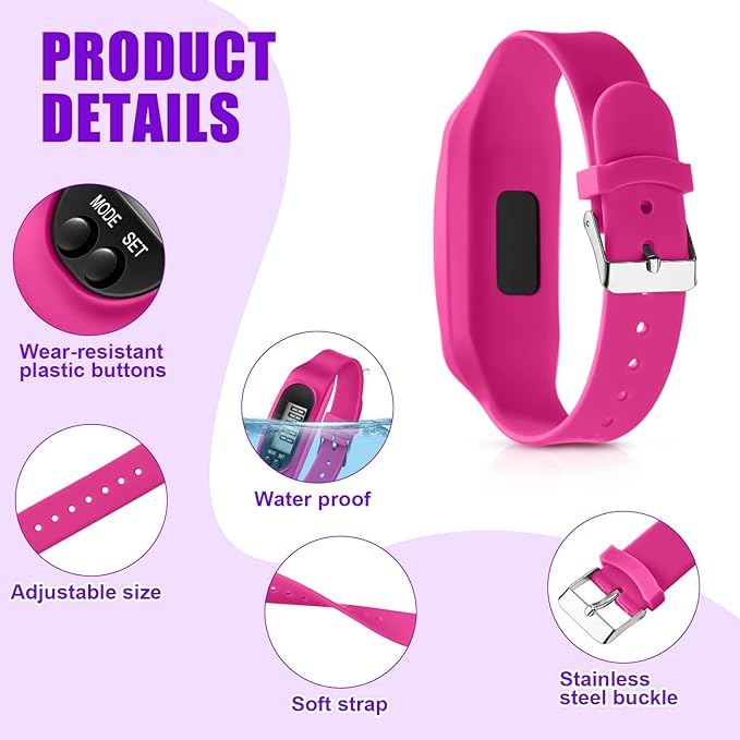 Geyoga 24 Pcs Pedometer for Walking Steps and Miles Pedometer Watch Silicone Steps Tracker Running Bracelet Ankle Step Counter for Calorie Burning and Step Counting
