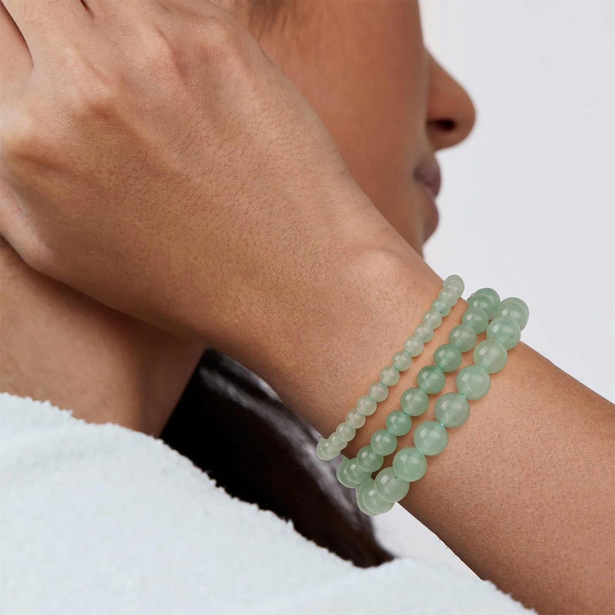 Risyfjew 3 PCS Natural Stone Green Aventurine Beaded Bracelet 4mm 6mm 8mm Healing Crystal Stretch Bracelets Women Green Aventurine Crystal Gifts for Women