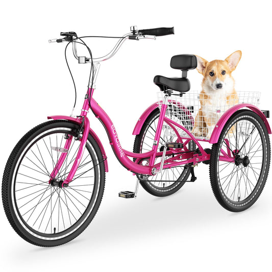 NAIZEA Adult Tricycle, 7 Speed Three Wheel Cruiser Bike, 20/24/26 inch Adult Trikes 3 Wheel Bikes with Large Basket for Seniors, Adults, Women, Men, Multiple Colors
