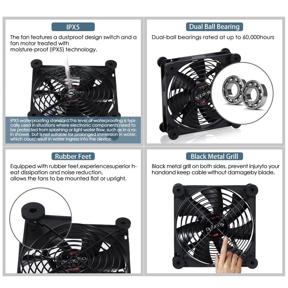 xiaoqijia 140mm 10 5V 12V IPX5 Quiet Fan with Speed USB Fan DC Waterproof Fan PC Fan Portable Cooling Fan for Tablet TV