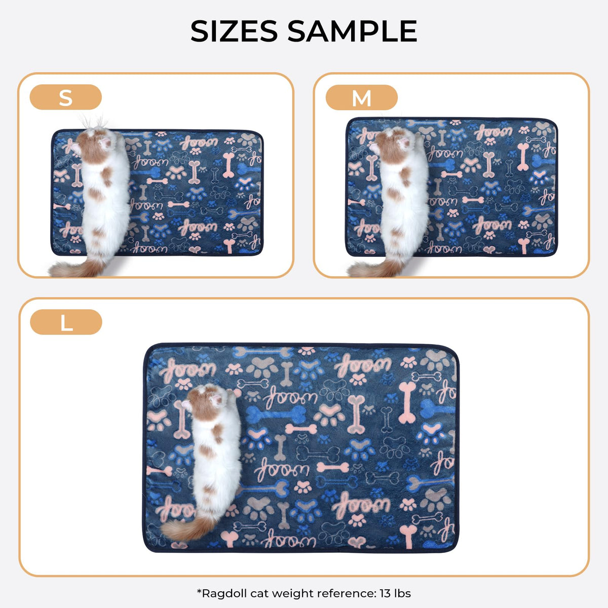 Luciphia 1 Pack 3 Blankets Fluffy Premium Fleece Pet Blanket Flannel Paw Bone Printed Throw for Dog Cat(Medium 30"x20", Khaki/Blue/Navy)