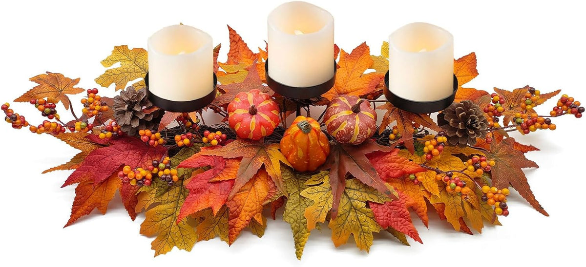 Regine Switzerland Thanksgiving Centerpiece - Artificial Gourd & Pumpkin Decor with Pine Cones & Maple Leaves | Perfect for Dining Table & Fireplace Mantel