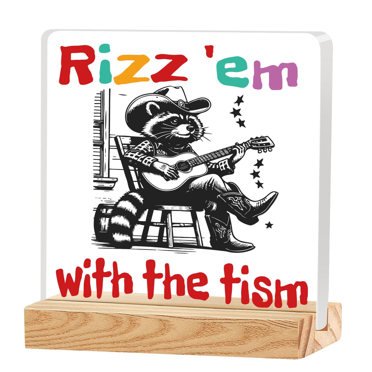 VFU Rizz 'em With The Tism Sign Funny Humorous Neurospicy Meme Office Desk Decor Wooden Plaque for Gamers Gag Gift for White Elephant Party Coworkers Employee