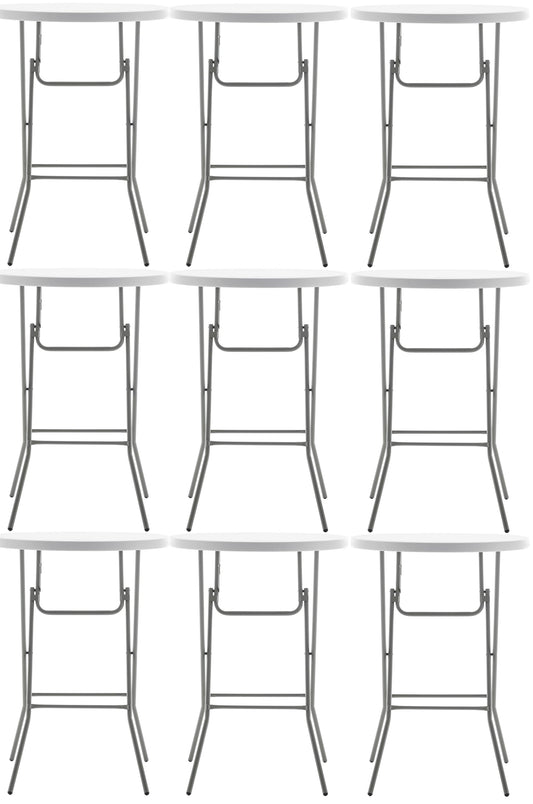 BTEXPERT White 32" Round 43" Bar Height Granite Folding Commercial Portable Banquet Card Plastic Coffee Dining Table for Wedding Party Coffee Event Home Kitchen Indoor Outdoor Set of 10
