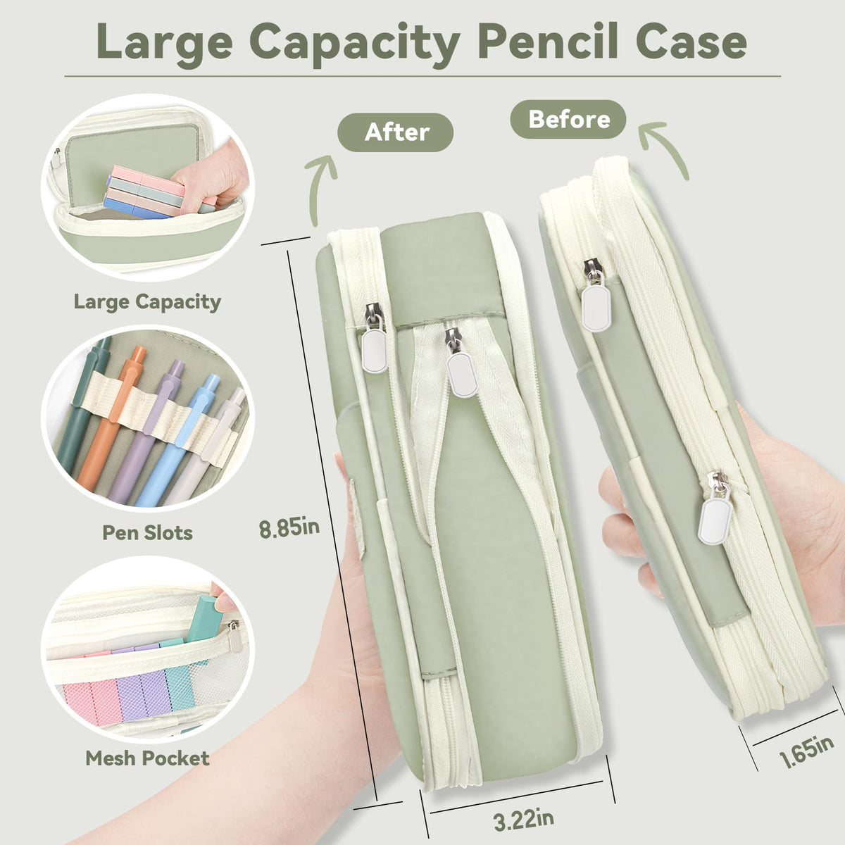 52 PCS Aesthetic School Supplies with Cute Pencil Case, Stationery Essentials with Pens Pencils and Pastel Highlighters Set,College Back to School Supplies for Teen Girls,Pastel Office Supplies-Green