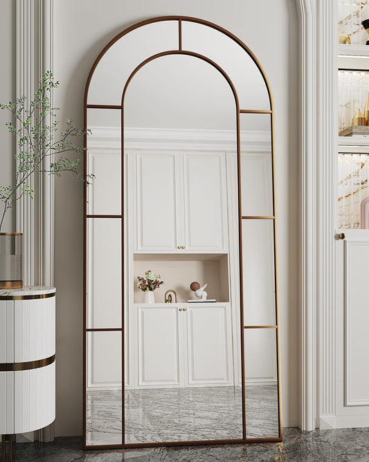 Antok 71" x 32" Full Length Mirror, Floor Mirror Arched Window Decorative Mirror, Metal Framed Decor Farmhouse Floor Mirrors Art Pane Mirrors Wall Decor for Bedroom, Living Room, Entryway Bronze