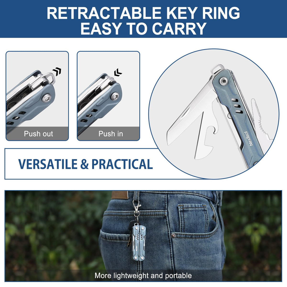 NexTool Mini Sailor S11 Keychain Multitool, 11-in-1 Compact EDC Pliers with Pocket Knife, Scissors & Screwdrivers, Lightweight Small Multitool for DIY, Travel, Camping, and Gift, Cool Gadget for Men