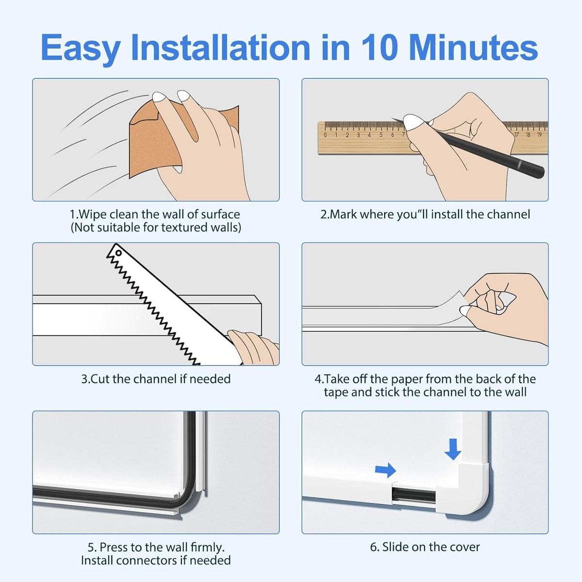 Yecaye 113in 2 W0.59in H0.4in, Cord Hider, One-Cord Cable Concealer, Cord Covers for Wires on Wall, Easy Install Cable