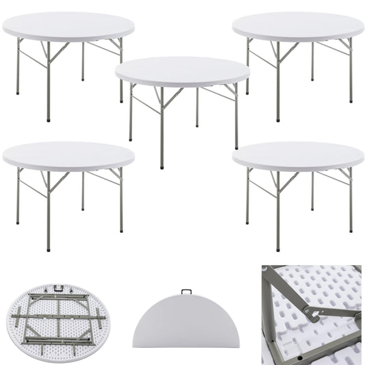BTEXPERT Set of 5, White 4 Ft 48inch Round Plastic Folding Table Commercial Portable for Banquet Dining Wedding Party Events Home Kitchen Patio Backyard Indoor Outdoor