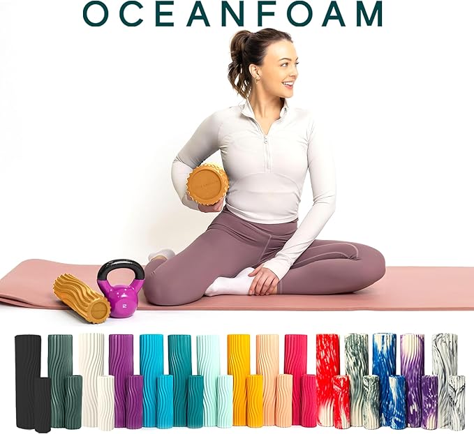 Oceanfoam Ripple Travel Foam Roller (11" x 3.35") Firm Mini Foam Roller for Physical Therapy, Deep Tissue Massage, Back Pain - High Density, Ergonomic Wave Textured - Yoga, Pilates, Exercise (Gold)