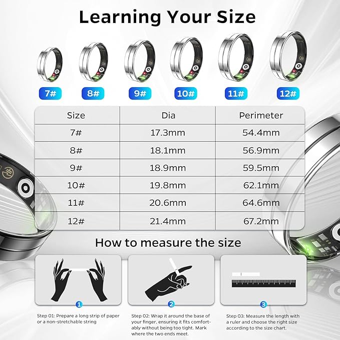 Ultra-Thin Smart Ring for Women Men,Sleep Tracker Ring with Heart Rate, Waterproof Fitness Ring for Activity Monitoring/Steps/Calories,No Subscription Fee,for iSO & Android (Silver,8#)