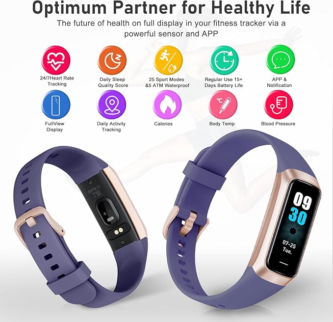 Fitness Tracker with Step Counter/Calories/Stopwatch, Activity Tracker, Health Tracker with Heart Rate Monitor, Sleep Tracker,1.10''AMOLED Touch Color Screen, Pedometer Watch for Women Men