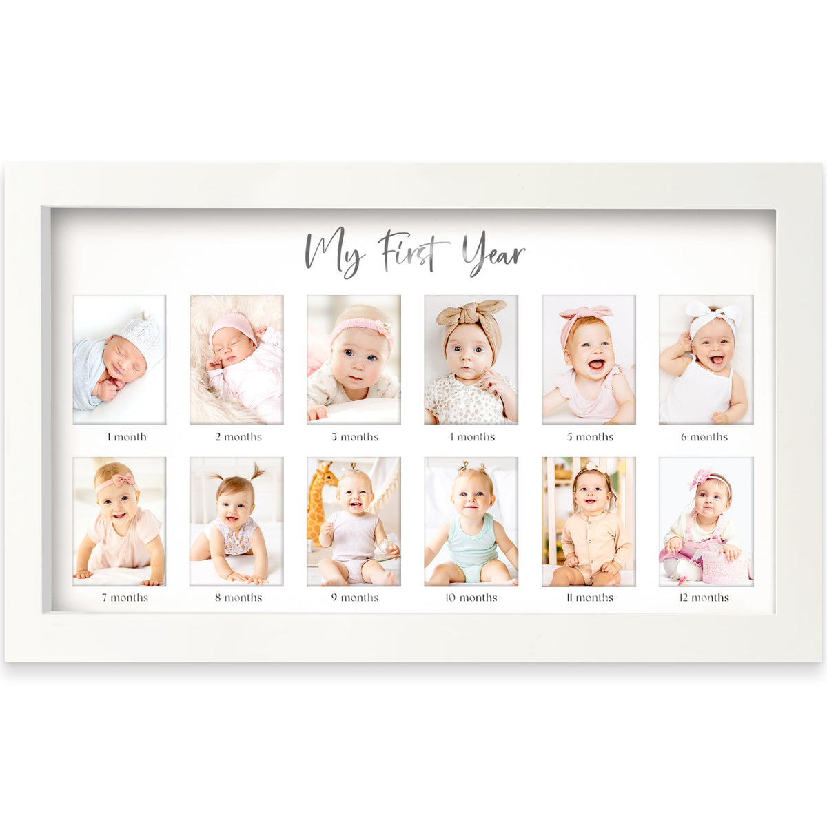 My First Year Photo Frame,12 Months Baby Picture Frame for Newborn Girl,Boy-Baby Shower Gifts Keepsakes,Monthly Baby's One Year Birthday Milestone,1st Nursery Photo Collage Display Board(Alpine White)