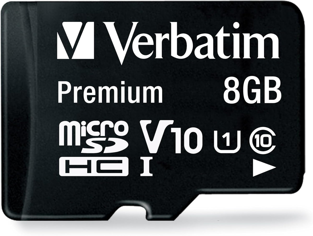 Verbatim 8GB V10 10 (1080p) U1 80MB/s Premium microSDHC Memory Card with Adapter UHS-I Class Supports Full HD Speed