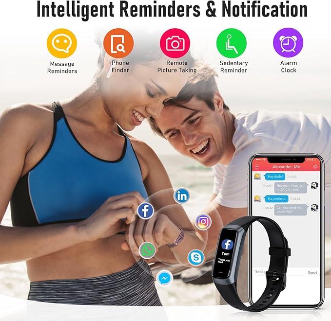 Fitness Tracker with 24/7 Heart Rate, Blood Oxygen Blood Pressure Sleep Monitor, Activity Trackers 5 ATM Waterproof,Step Calorie Counter Pedometer Health Smart Watch for Women Men (Black)