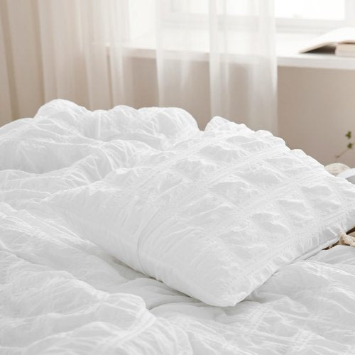 Bedsure Cooling Seersucker Comforter Sets Queen Size Bed 7 Piece, Soft Lightweight White Bedding All Season Queen Bed in a Bag Set With Comforters, Sheets, Pillowcases & Shams