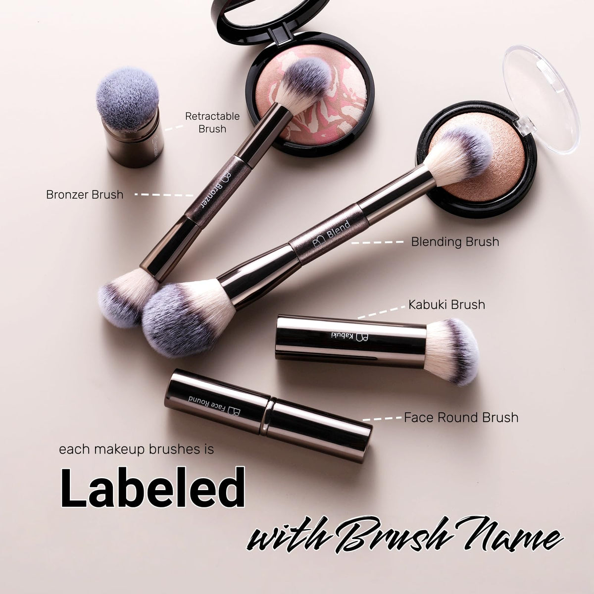 Professional Makeup Brushes BS-MALL With Travel Case - Kabuki Brush Eyeshadow Brush, Concealer Brush, Blush Brush Bronzer & Foundation Brush 20 Pcs, Labeled Daily Use & Versatile Occasions Gift Box