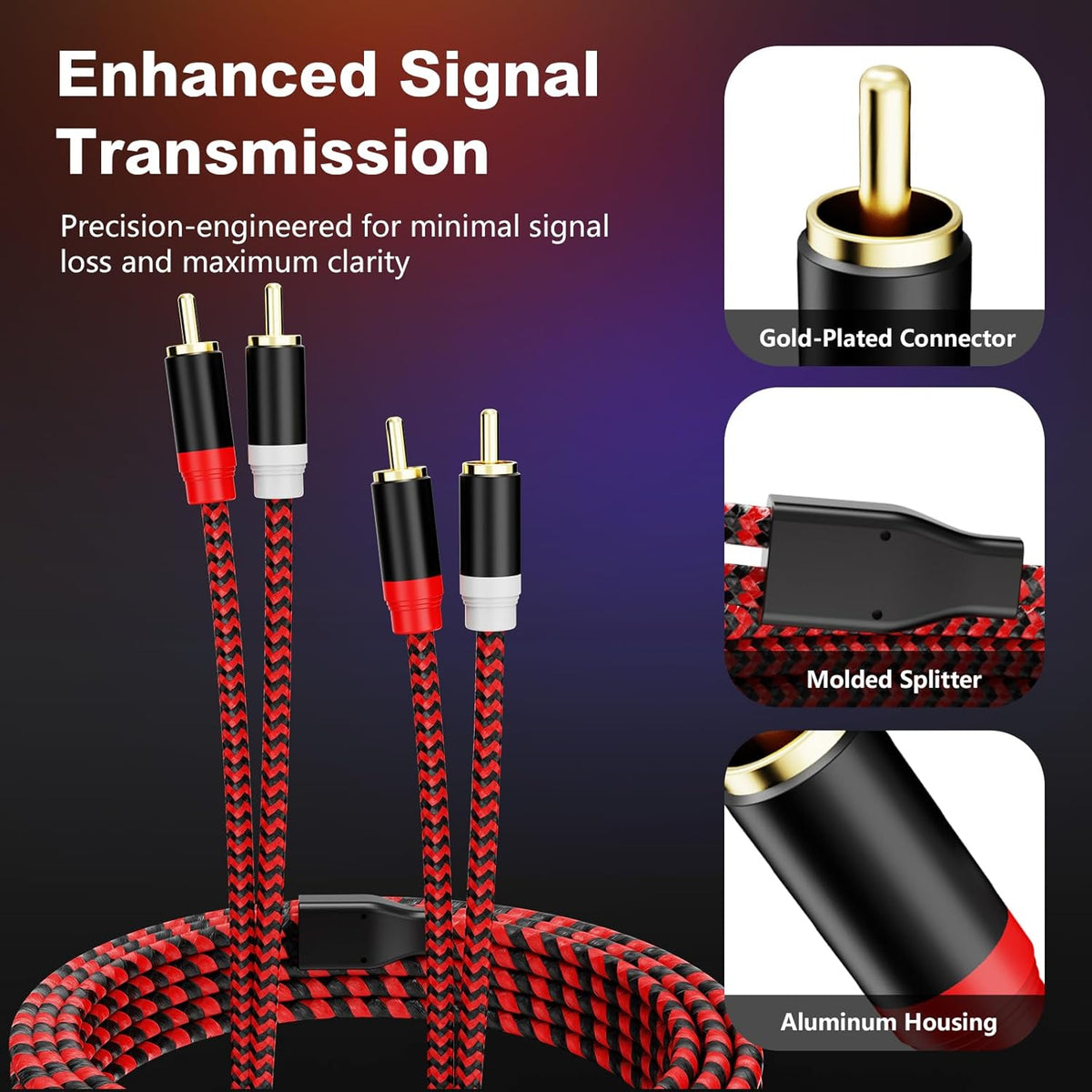 Jelly Tang 6Ft,2Rca 2-Rca etc(6Ft/2M) RCA Cable Male to Male Audio Stereo Subwoofer Cable [Hi-Fi Sound] Nylon-Braided