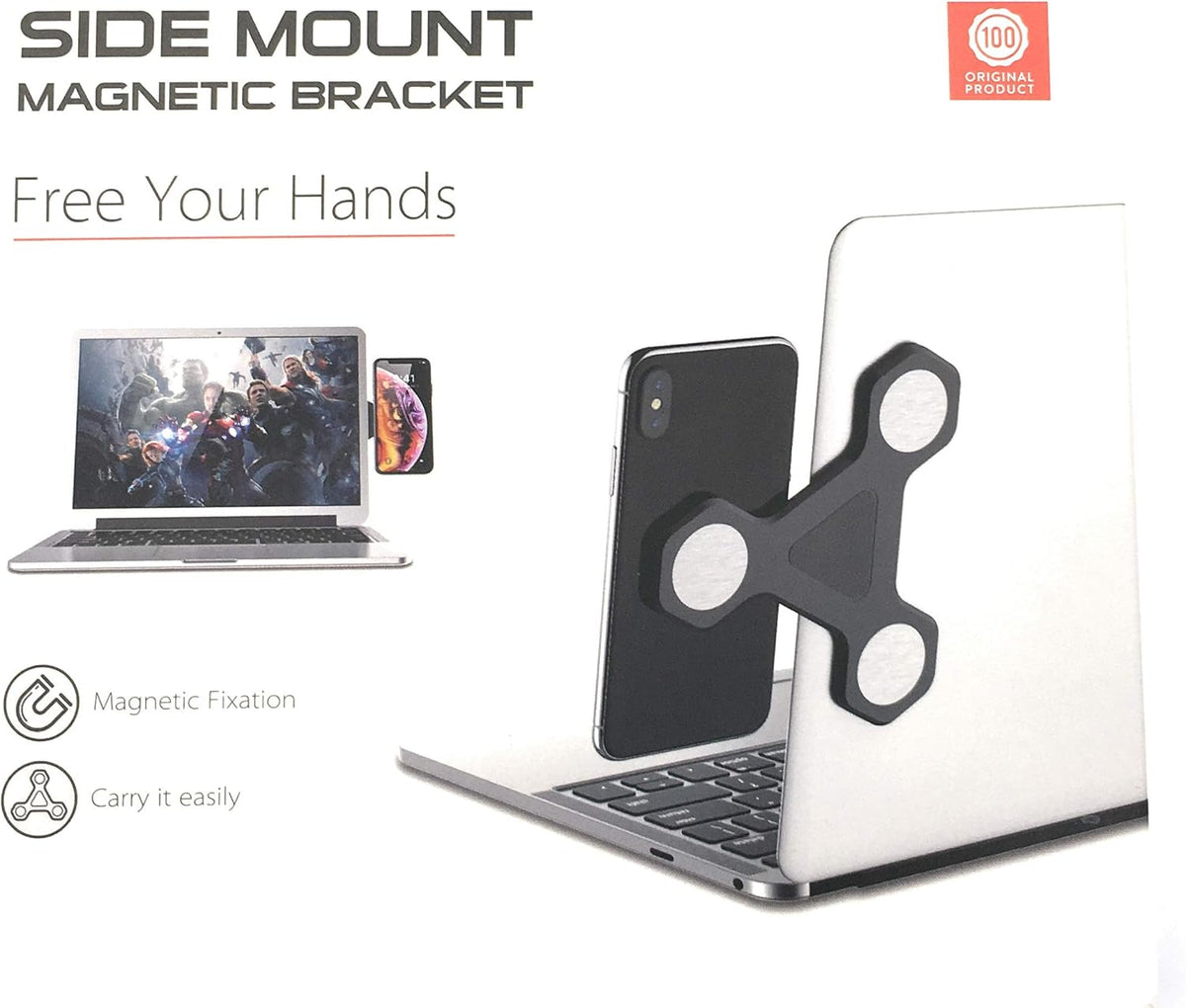 xcivi Magnetic Laptop Side Mount Bracket - Dual Screen Holder for Tablets & Smartphones (Black)