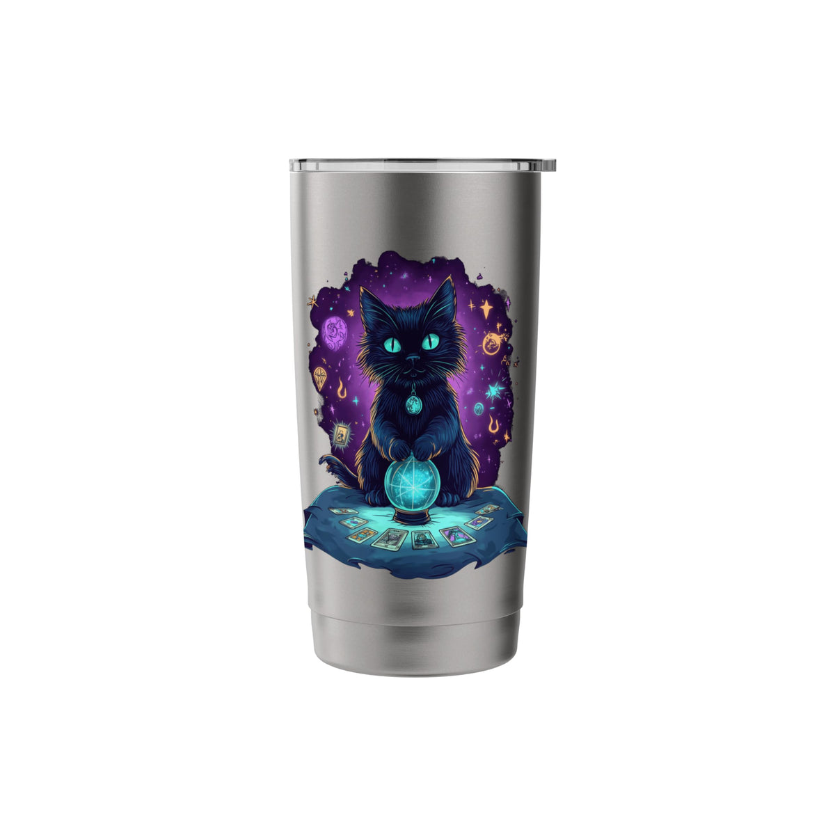 tarot card cat occult skeleton crystals aesthetic Stainless Steel Insulated Tumbler